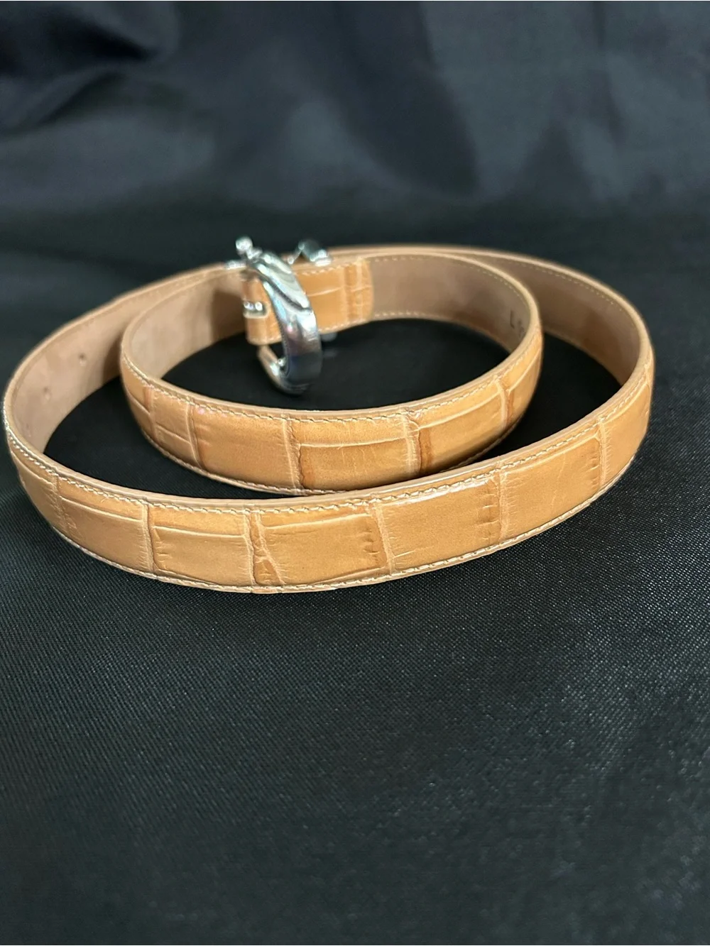 Coldwater Creek 40” Women’s Tan Leather Belt Decorative Silver Buckle